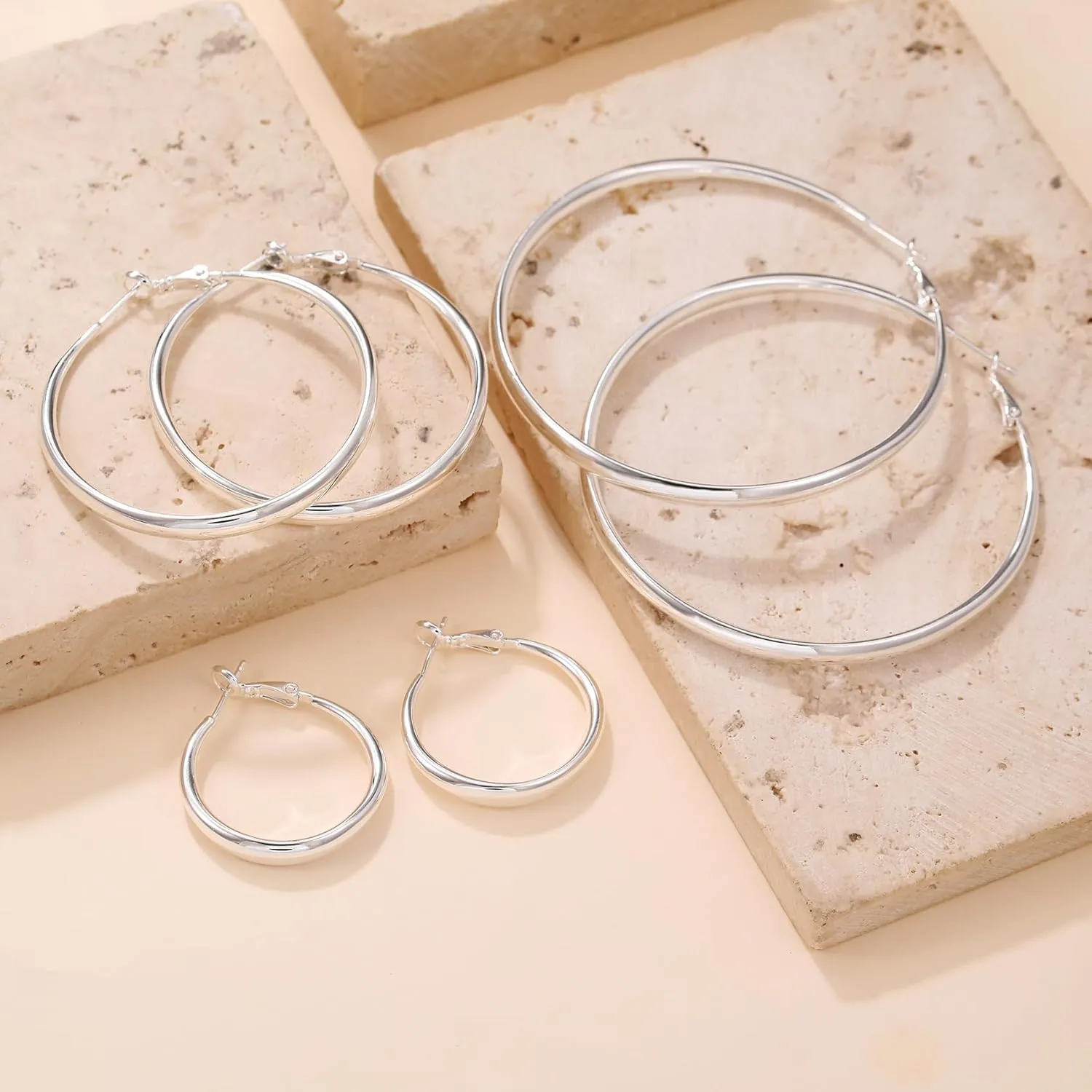 PABBEU S925 SterlingSilver Hoop Earrings Hypoallergenic Silver Hoop Earrings for Women Lightweight Large Sterling Silver Hoops Earring 30/50/70mm