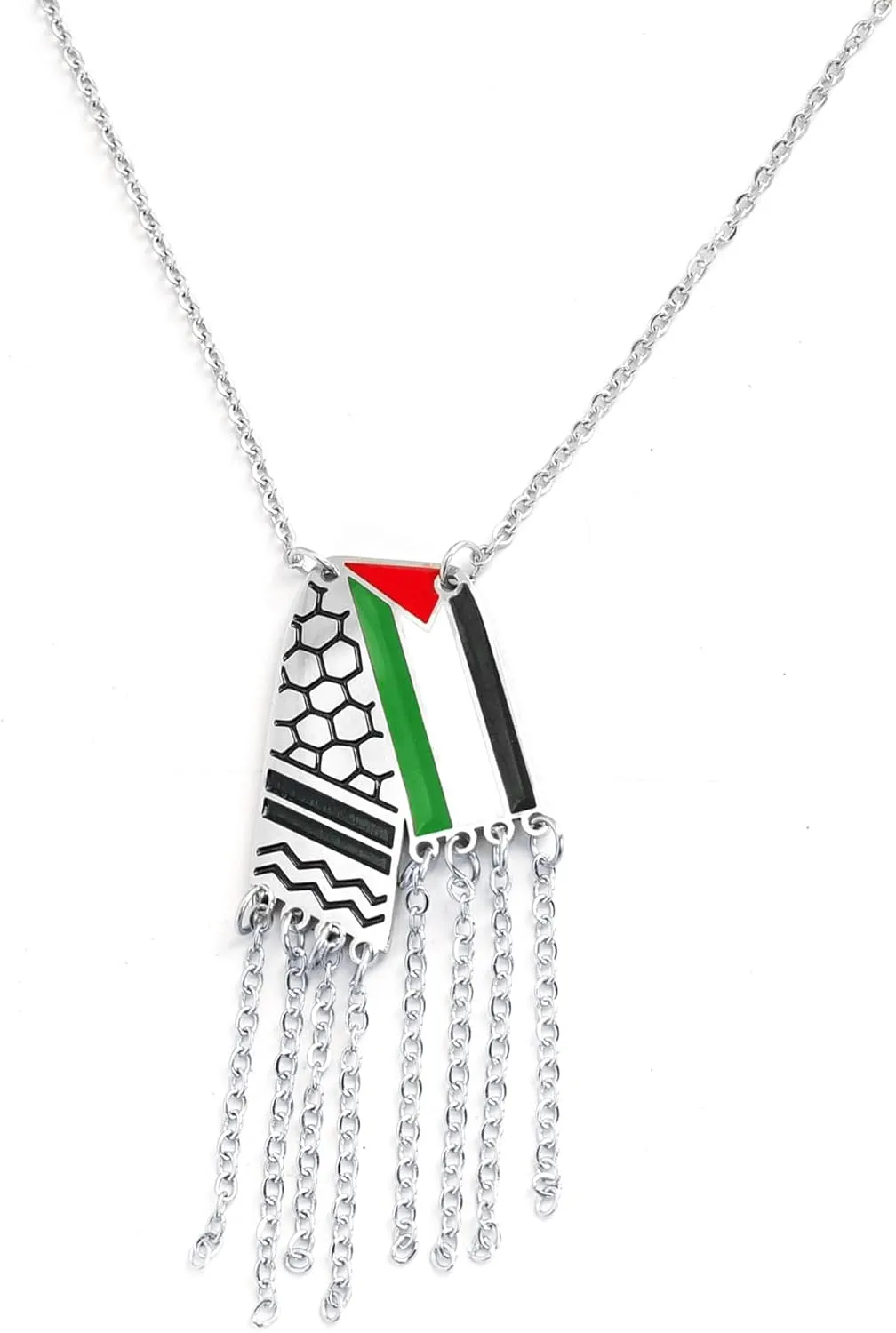 Palestine Flag Necklace for Women Men - Exquisite Palestinian Keffiyeh Pendant with Tassels Shining Rhinestone Necklace Gold Stainless Steel Jewelry Accessories Gifts
