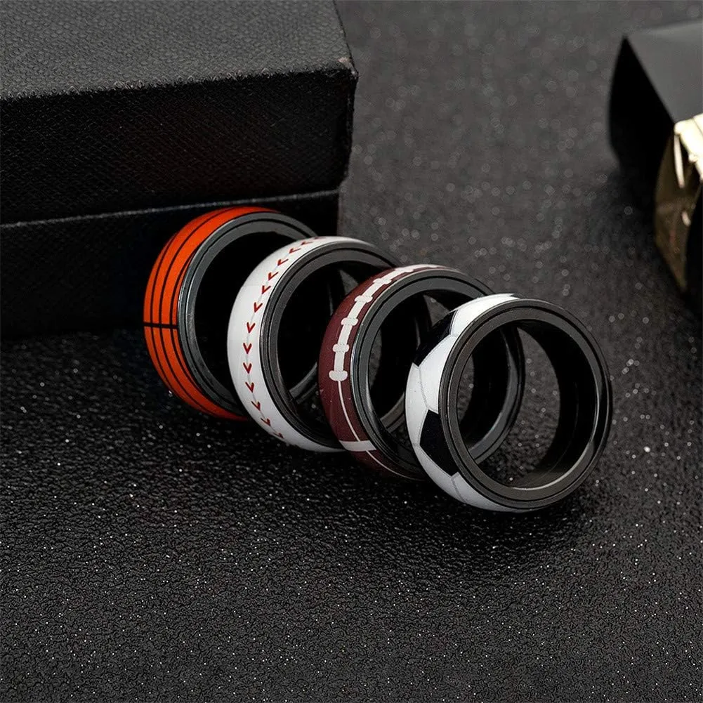 PAMTIER Unisex Stainless Steel Outdoor Sport Spinner Ring Unique NBA Basketball Band