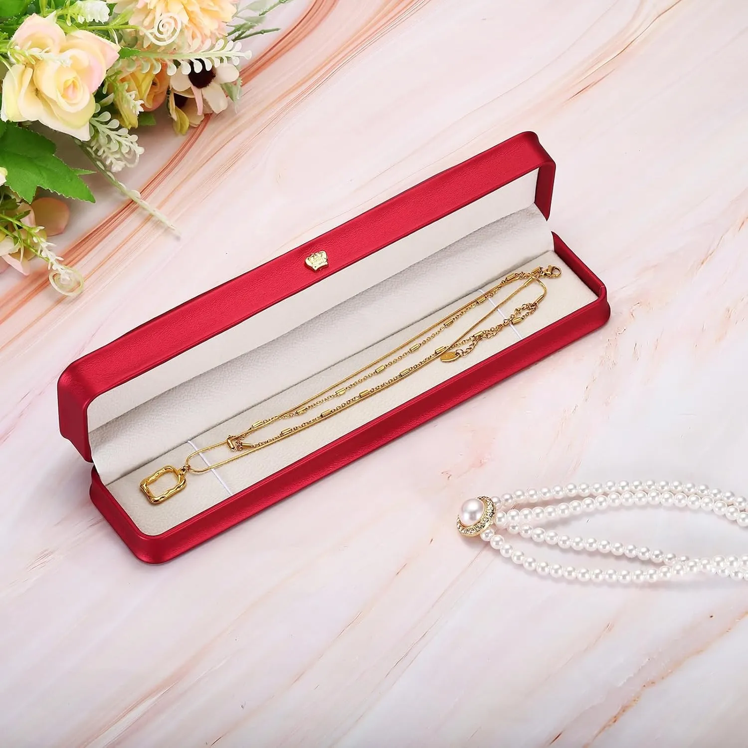 PATIKIL Velvet Necklace Box, 2 Pack Long Chain Box Vintage Jewelry Holder for Wedding Engagement Proposal Ceremony Anniversary Style 4, Green