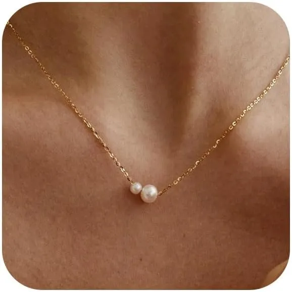 Pearl Necklaces for Women Trendy,Dainty Gold Necklace 14K Gold Plated Pearl Pendant Necklace Single Pearl Necklace Cute Choker Necklace Gold Lariat Necklace Simple Chain Necklace Bridal Gifts