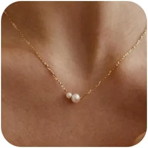 Pearl Necklaces for Women Trendy,Dainty Gold Necklace 14K Gold Plated Pearl Pendant Necklace Single Pearl Necklace Cute Choker Necklace Gold Lariat Necklace Simple Chain Necklace Bridal Gifts