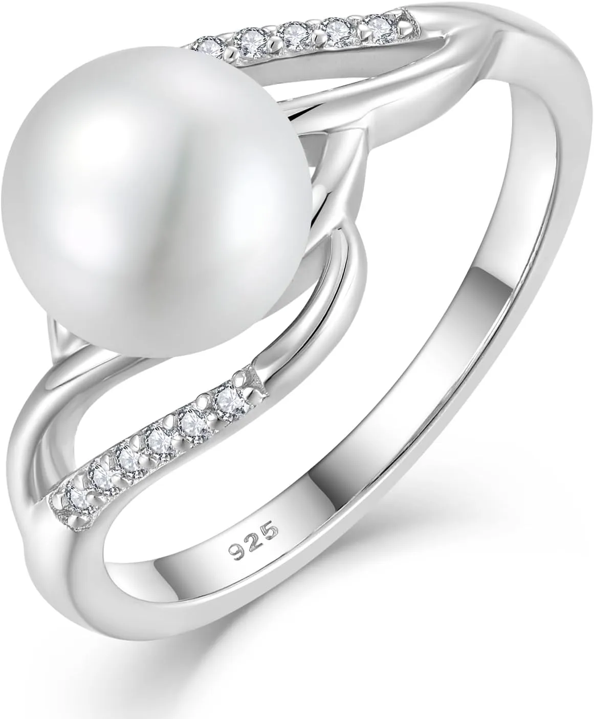 Pearl Rings for Women 925 Silver Freshwater Real Pearl CZ Rings for Wedding Engagement Anniversary