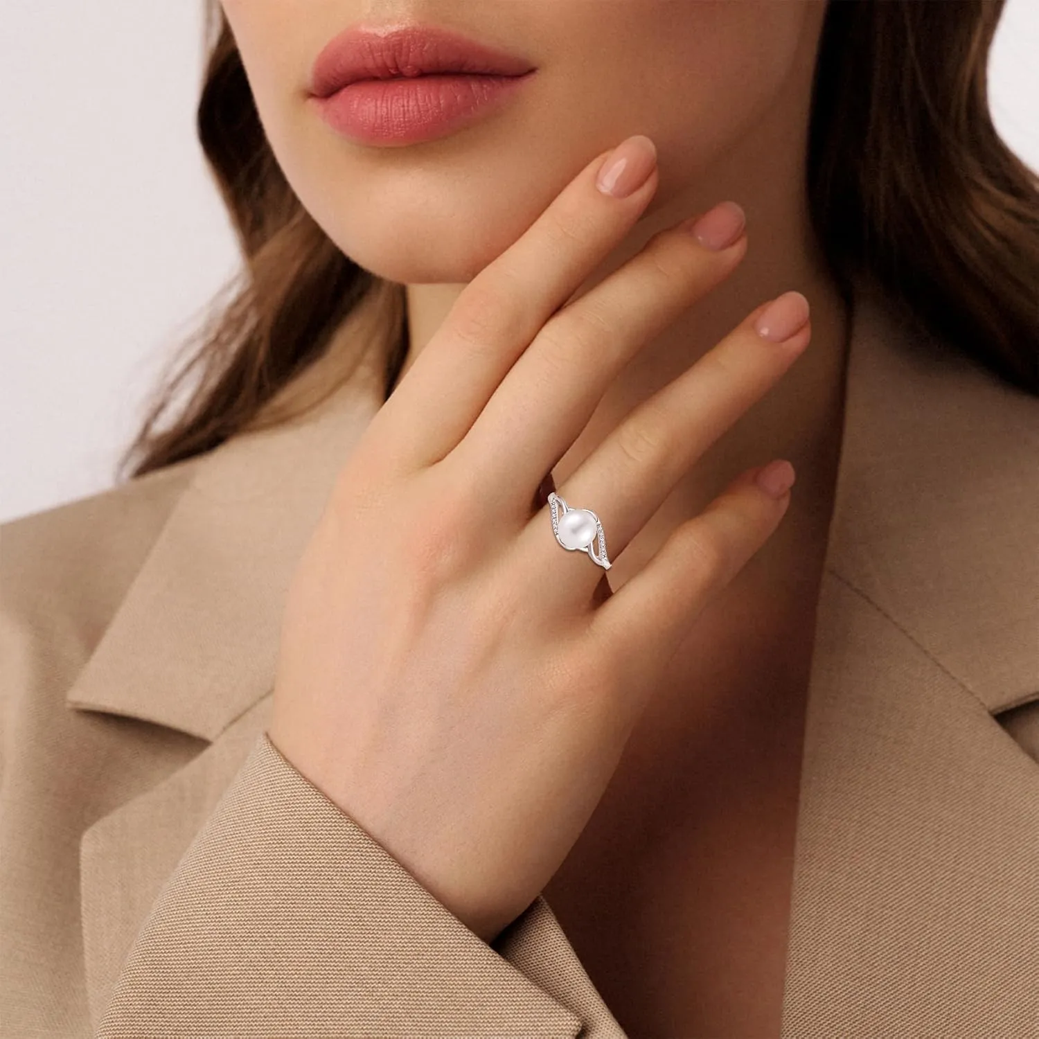 Pearl Rings for Women 925 Silver Freshwater Real Pearl CZ Rings for Wedding Engagement Anniversary