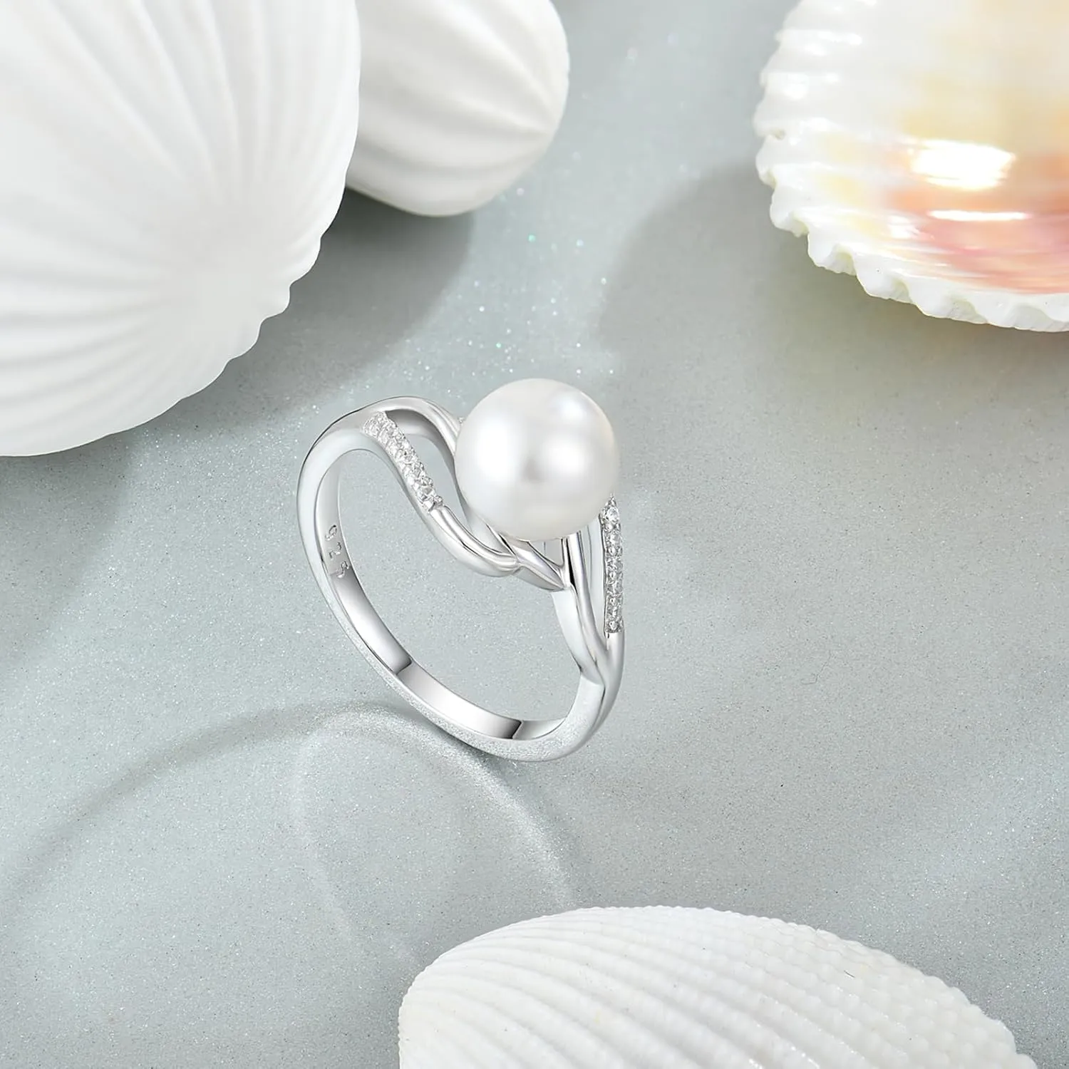 Pearl Rings for Women 925 Silver Freshwater Real Pearl CZ Rings for Wedding Engagement Anniversary