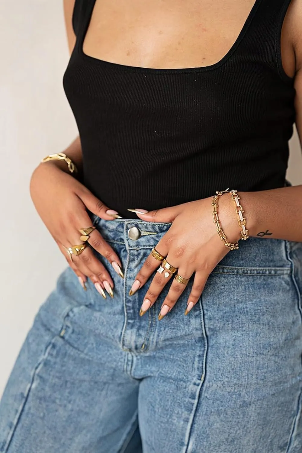 PEARLADA 18k Gold Chain Layerd Bracelet Coin Charm Toggle Bracelet Trendy Cubic Zirconia Jewelry