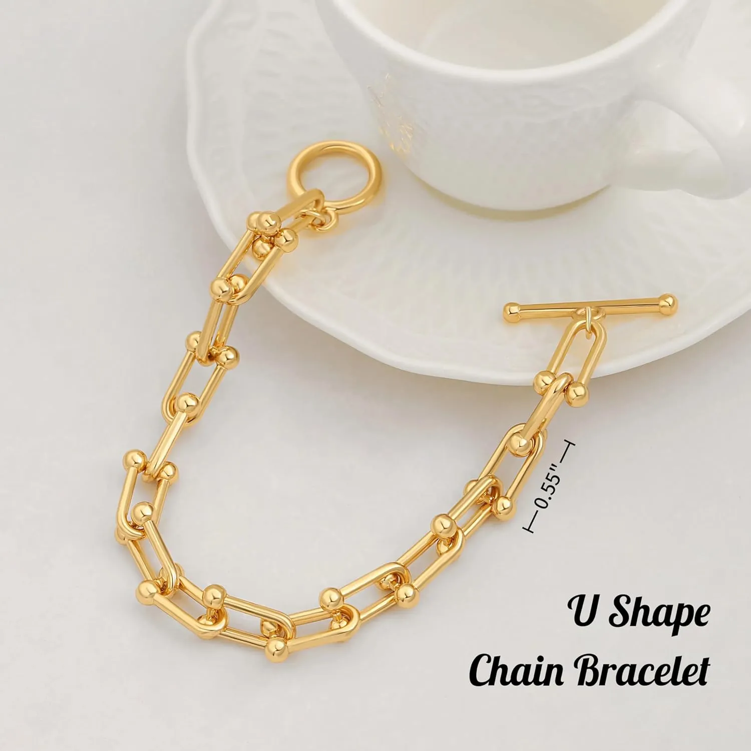 PEARLADA 18k Gold Chain Layerd Bracelet Coin Charm Toggle Bracelet Trendy Cubic Zirconia Jewelry
