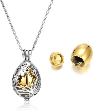 PESOENTH Ashes necklace for women Cremation Jewelry for Ashes Urn Memorial Hollow Flower Butterfly Teardrop Locket Necklace Ashes Holder Keepsake Cremation Jewelry for Women Loved one Gifts,w/Funnel Kit