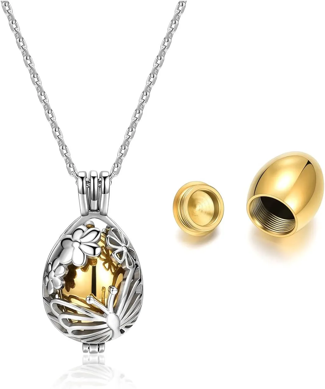 PESOENTH Ashes necklace for women Cremation Jewelry for Ashes Urn Memorial Hollow Flower Butterfly Teardrop Locket Necklace Ashes Holder Keepsake Cremation Jewelry for Women Loved one Gifts,w/Funnel Kit
