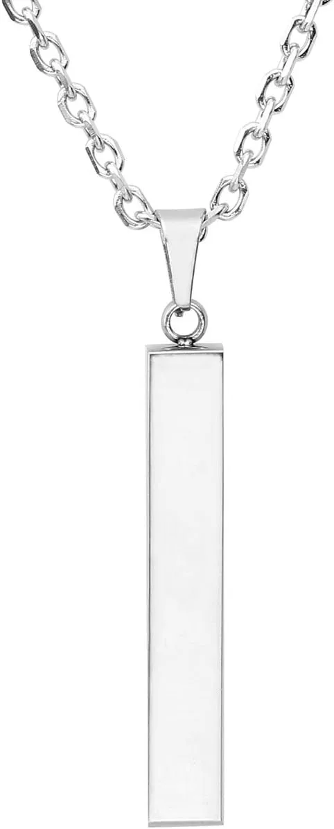 PiercingJ 4 Side Engraving Personalized Custom Message Name Bar Necklace Stainless Steel Pendant Chain for Men Women Valentine's Day Gift Box