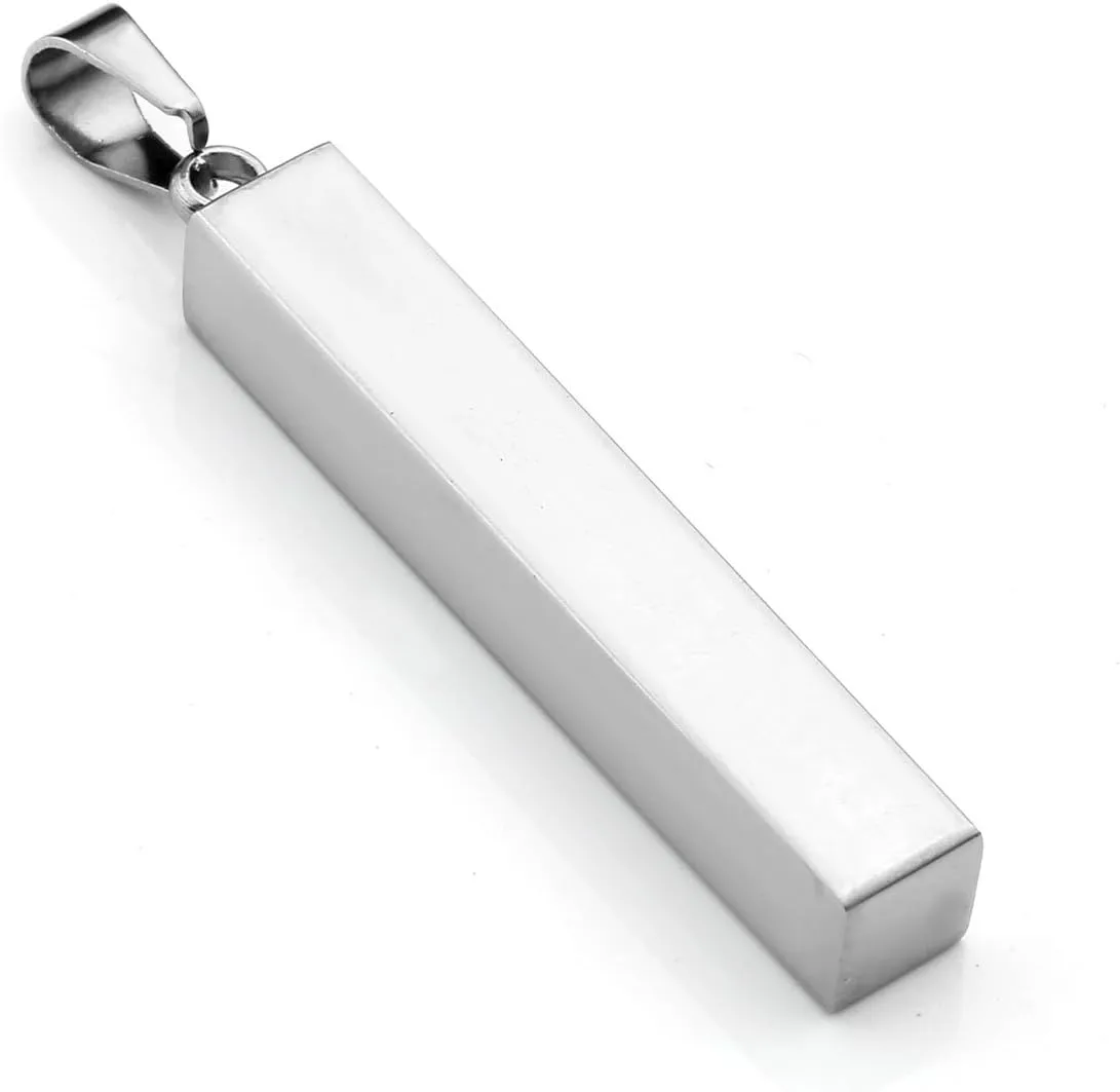 PiercingJ 4 Side Engraving Personalized Custom Message Name Bar Necklace Stainless Steel Pendant Chain for Men Women Valentine's Day Gift Box