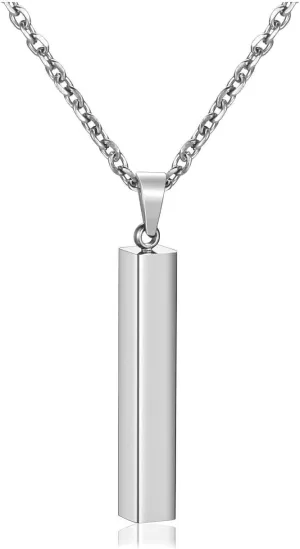 PiercingJ 4 Side Engraving Personalized Custom Message Name Bar Necklace Stainless Steel Pendant Chain for Men Women Valentine's Day Gift Box