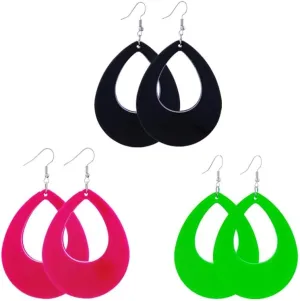 Pingyongchang 3 Pairs 80s 90s Neon Lightweight Acrylic Earrings for Women Vintage Geometric Lightning Star Colorful Dangle Earrings 80's 90's Cosplay Outfit Glow Party Accessories