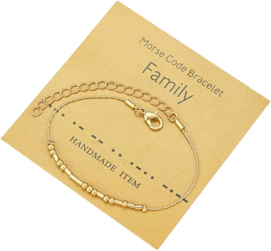 Pingyongchang Inspirational Bracelets Friendship Morse Code Bracelets Inspirational Jewelry Gifts for Women Men Adjustable Gold Beads Anklets for Best Friends