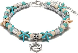 Pingyongchang Shell Anklet Women's Summer Natural Denim Adjustable Ankle Bracelet Handmade Bohemian Hawaii Beach Shell Jewelry Suitable for Summer Seaside Graduation Season Romantic Gift Mom Sister