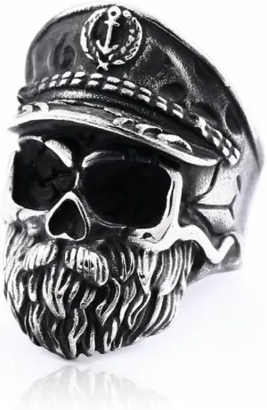 Pirate Captain Skull Ring, Gothic Pirate Skull Head Ring for Men, Punk Captain Skull Ring Navy Captain Skull Jewelry, Pirate Nautical Skull Ring Sailor Skull Ring Vintage Pirate Skull Ring for mens