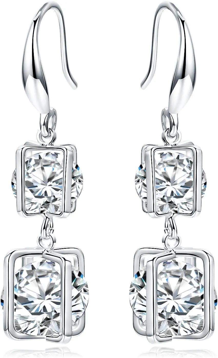 Platinum Plated or 18K Gold Plated or 18K Rose Gold Plated Cubic Zirconia Drop Earrings - Gifts for Women