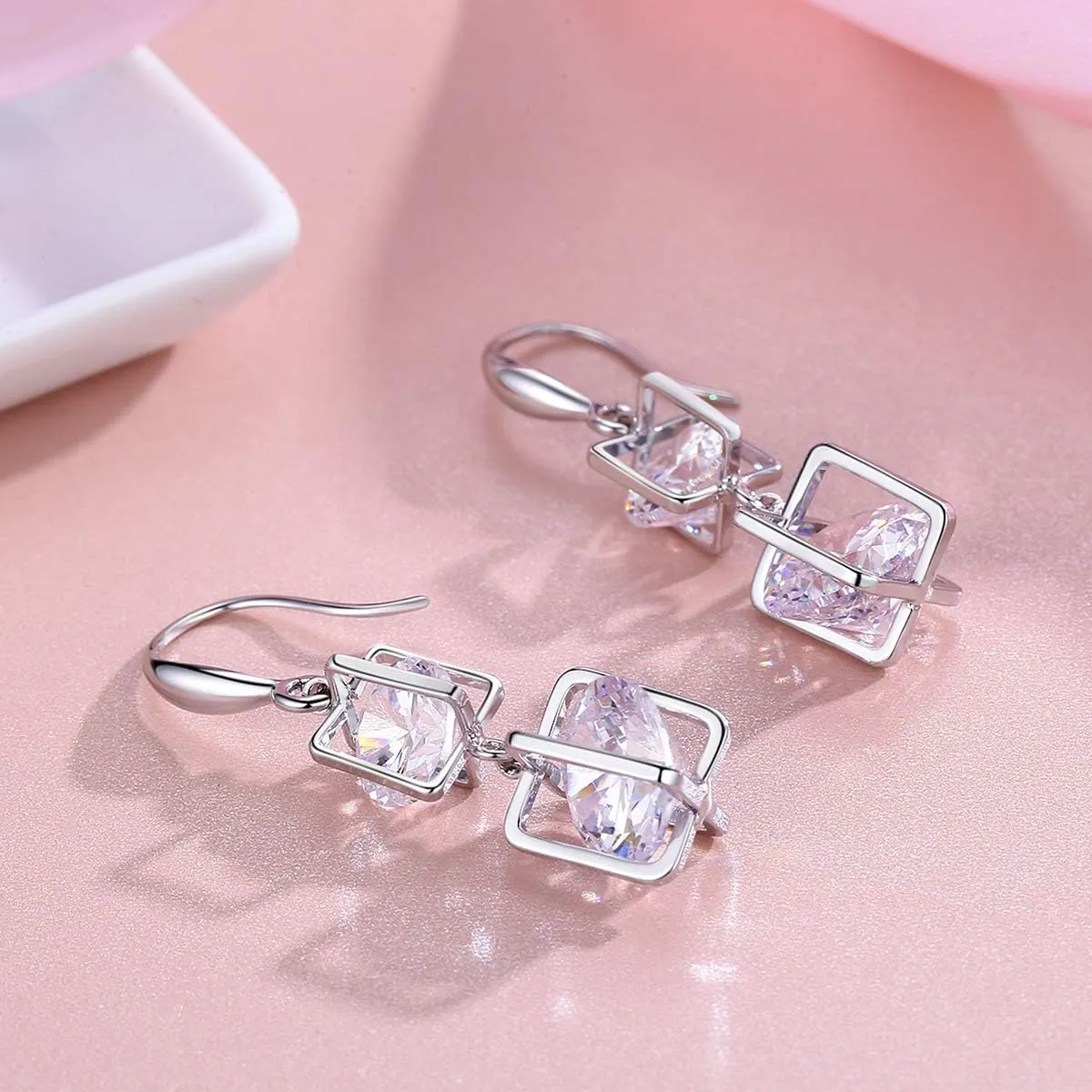 Platinum Plated or 18K Gold Plated or 18K Rose Gold Plated Cubic Zirconia Drop Earrings - Gifts for Women