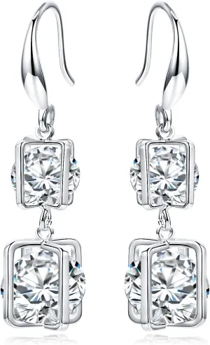 Platinum Plated or 18K Gold Plated or 18K Rose Gold Plated Cubic Zirconia Drop Earrings - Gifts for Women