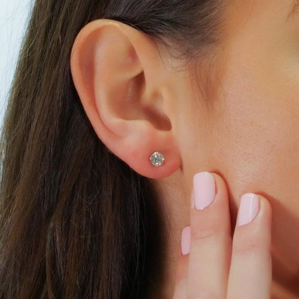 Pompeii 3/4Ct Round Brilliant Natural Diamond Stud Earrings in 14K Gold Classic Setting