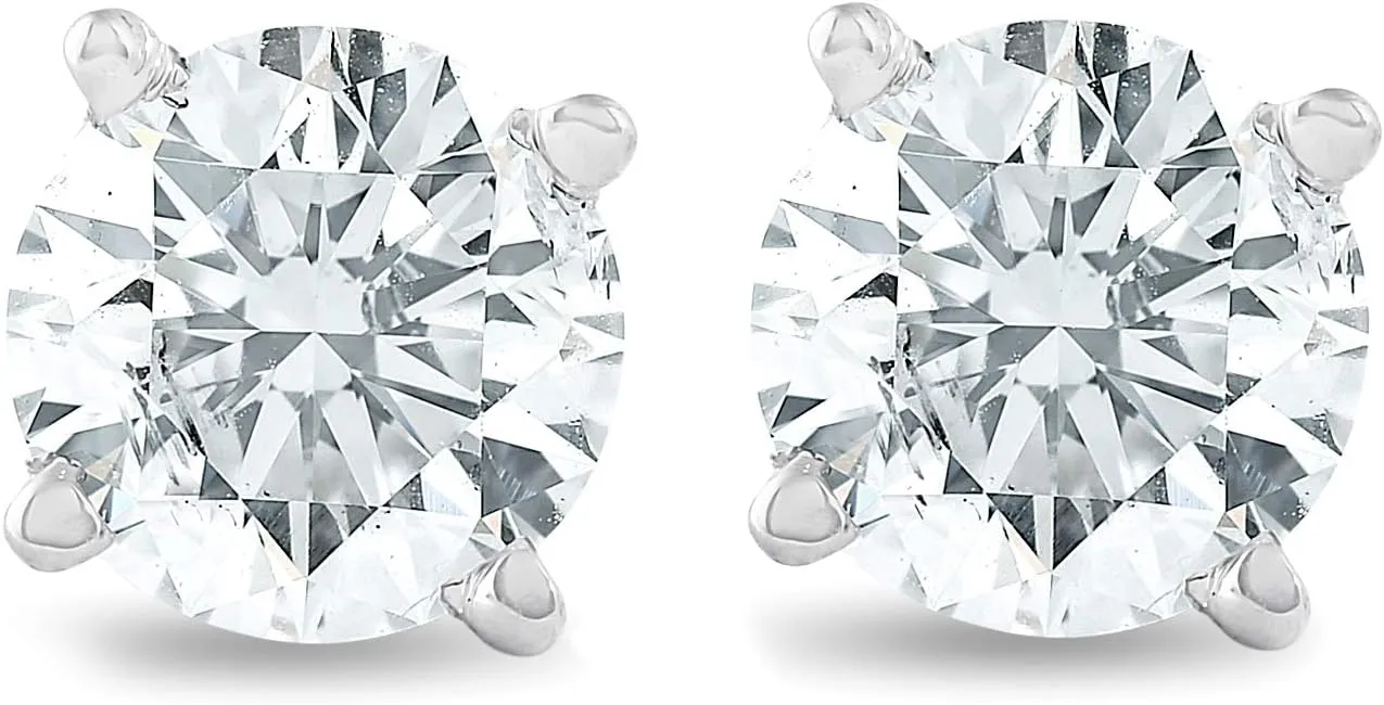 Pompeii 3/4Ct Round Brilliant Natural Diamond Stud Earrings in 14K Gold Classic Setting