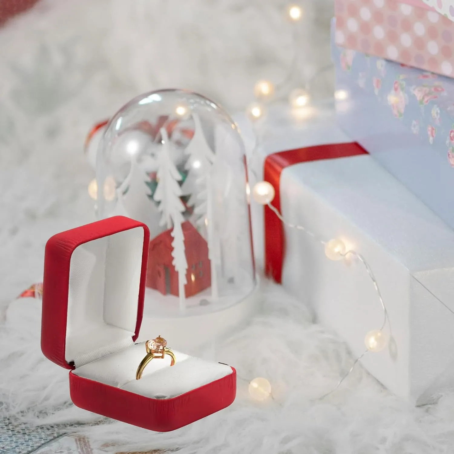 Prestige & Fancy Elegant PU Leather Ring Box - for your Wedding ring- Engagement ring, jewelry gift box for all rings, girls Ring gift box, (Red), MC580R