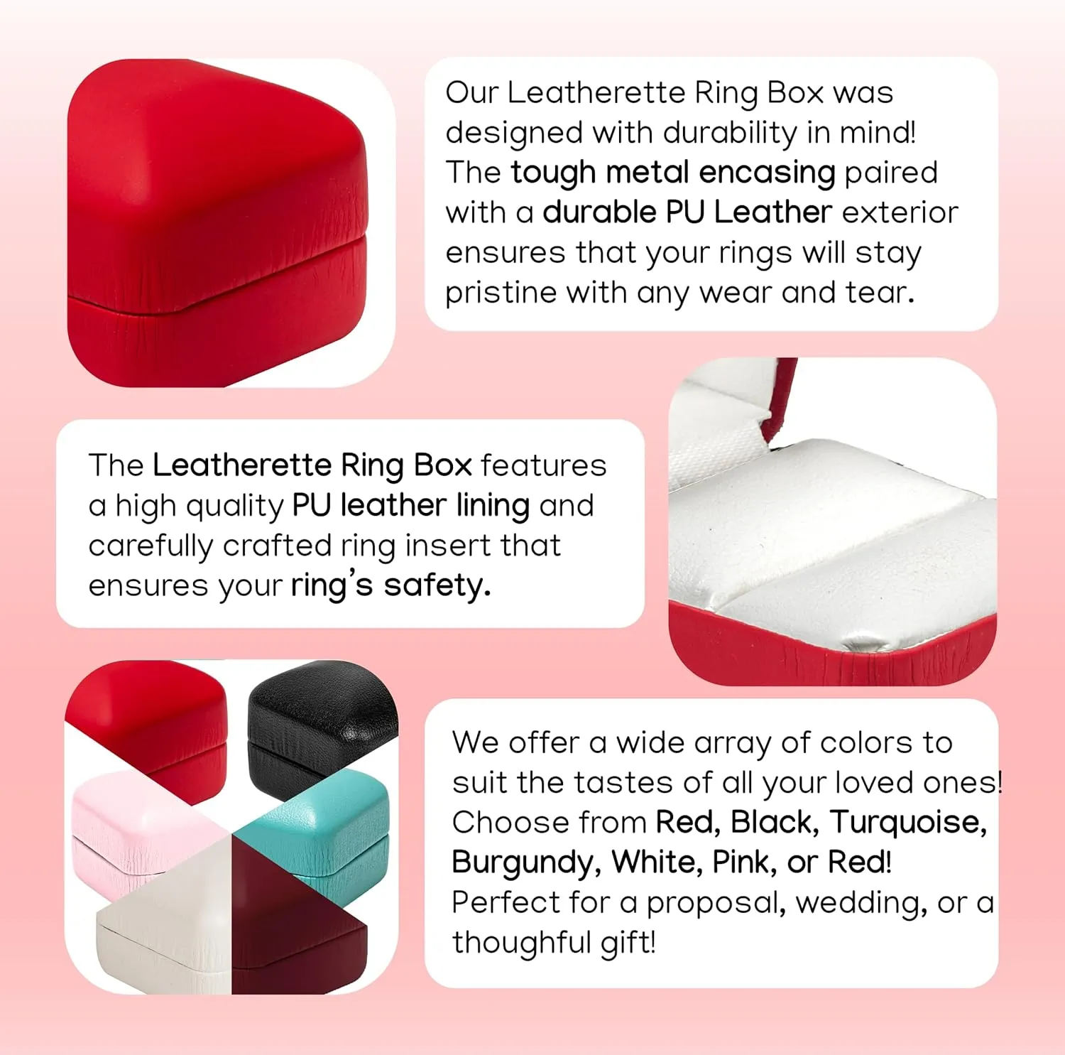 Prestige & Fancy Elegant PU Leather Ring Box - for your Wedding ring- Engagement ring, jewelry gift box for all rings, girls Ring gift box, (Red), MC580R
