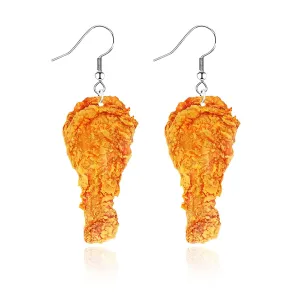 Pretzel Earrings for Women Girls Handmade Sweet Freshly Resin Lightweight Baked Dessert Bread Pretzel Food Dangle Drop Earrings Novelty Jewelry Gifts (Fried Chicken)