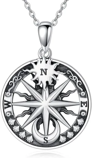 PROESS I'd be Lost without You Compass Necklace for Women Sterling Silver 2023 Inspirational Graduation Nautical Compass Jewelry Gifts for Couple Men