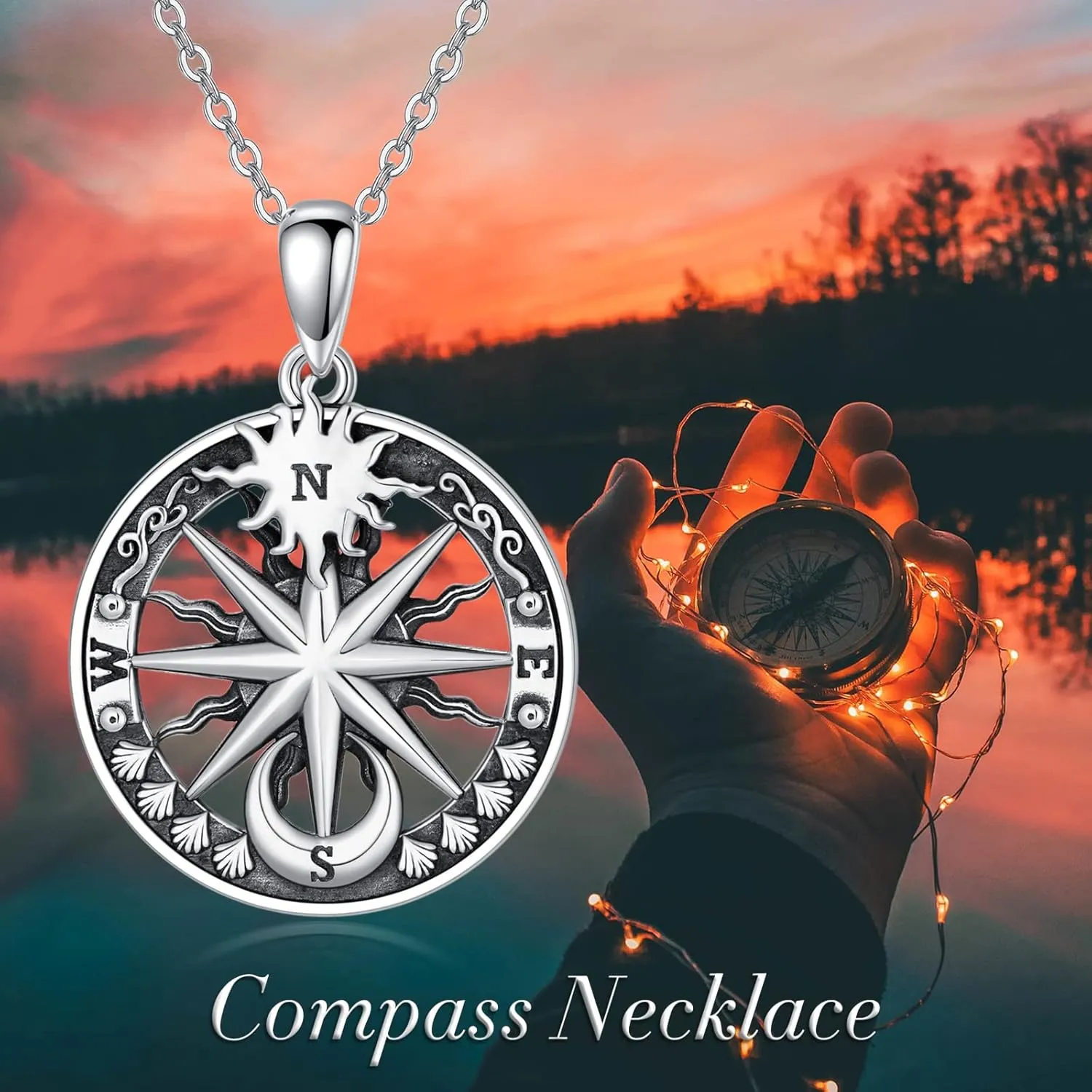 PROESS I'd be Lost without You Compass Necklace for Women Sterling Silver 2023 Inspirational Graduation Nautical Compass Jewelry Gifts for Couple Men