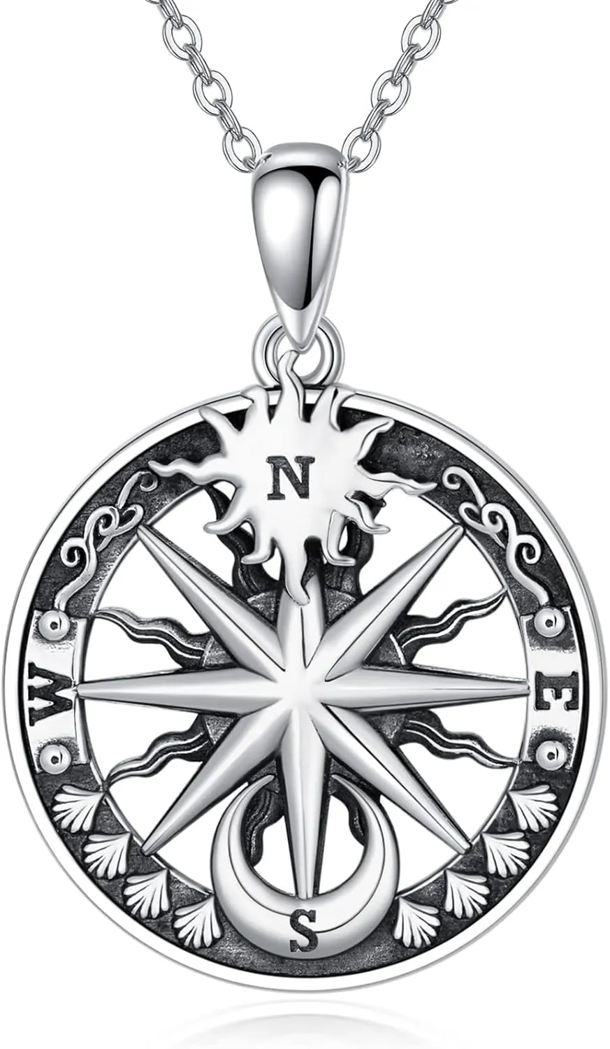 PROESS I'd be Lost without You Compass Necklace for Women Sterling Silver 2023 Inspirational Graduation Nautical Compass Jewelry Gifts for Couple Men