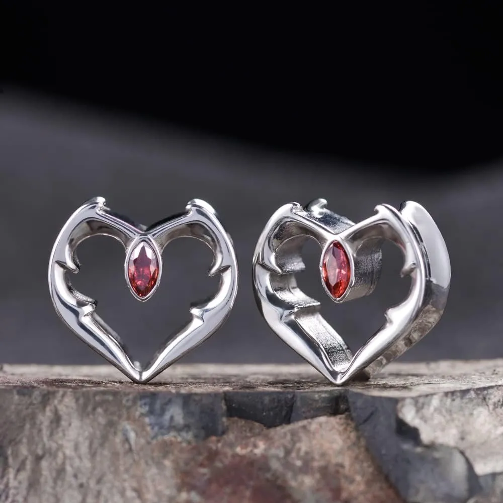 PUNKYOUTH 2PCS Ear Gauges Double Flared Plugs Sweet Cool Ear Stretcher Expander Heart Shape Gauge Earrings For Women Cute Piercings 0g-1"