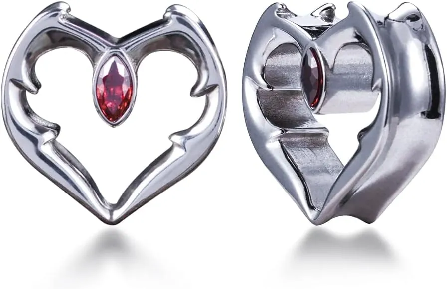 PUNKYOUTH 2PCS Ear Gauges Double Flared Plugs Sweet Cool Ear Stretcher Expander Heart Shape Gauge Earrings For Women Cute Piercings 0g-1"