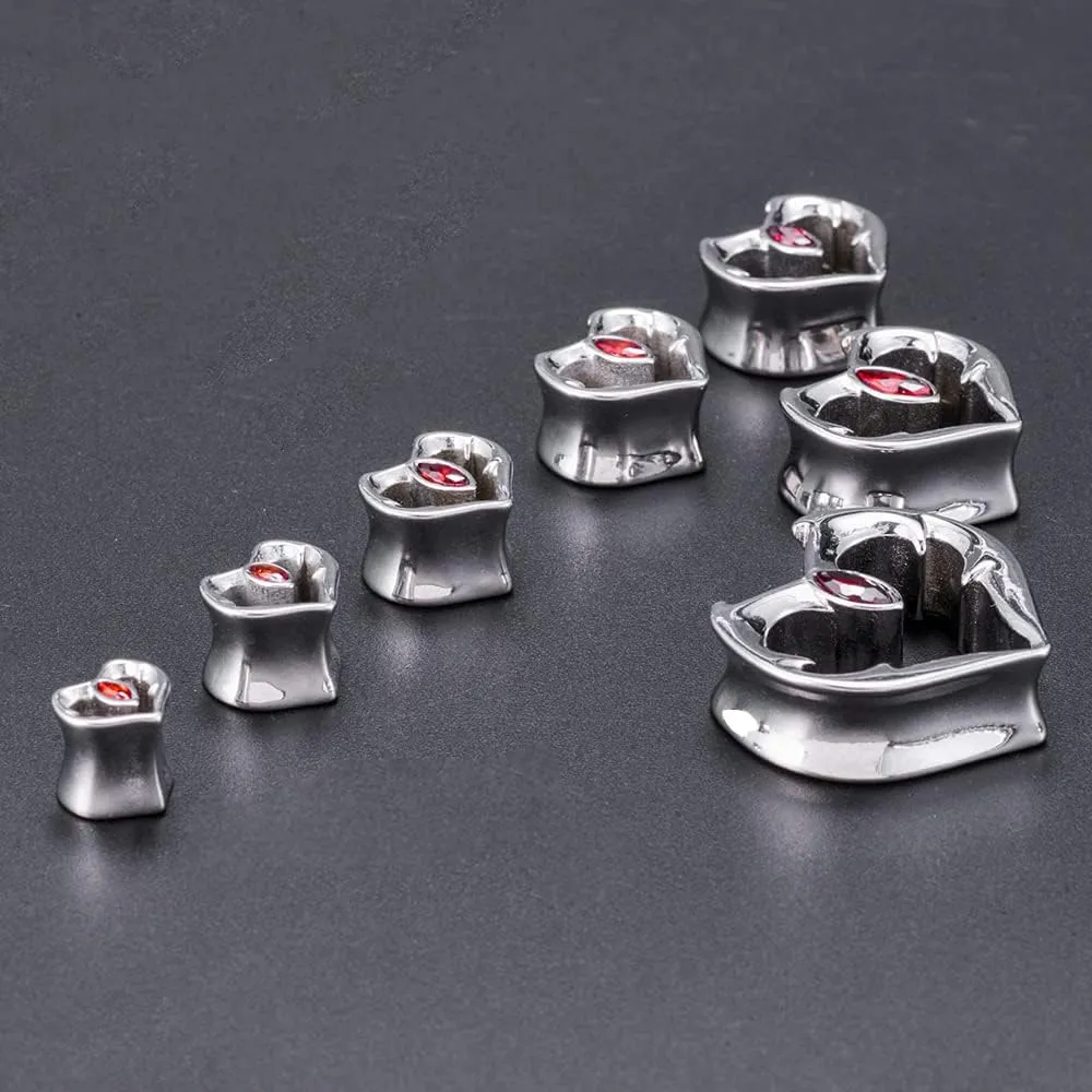 PUNKYOUTH 2PCS Ear Gauges Double Flared Plugs Sweet Cool Ear Stretcher Expander Heart Shape Gauge Earrings For Women Cute Piercings 0g-1"