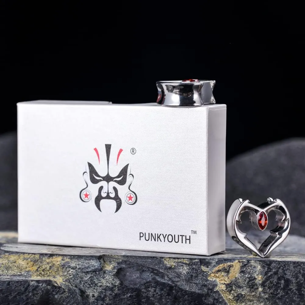 PUNKYOUTH 2PCS Ear Gauges Double Flared Plugs Sweet Cool Ear Stretcher Expander Heart Shape Gauge Earrings For Women Cute Piercings 0g-1"