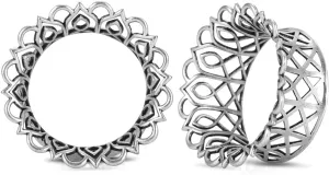 PUNKYOUTH 2PCS Ear Gauges Plugs Hollow Floral Single Flared Tunnels Fashion Expander Stretcher Piercings Brass Gauge Earrings 2g-1"