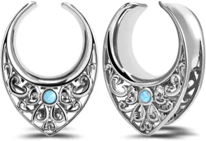 PUNKYOUTH 2PCS Opening Saddle Plugs Opal Ear Gauges Tunnels For Sretcher Expander Ears Elegant Floral Double Flared Piercing Earrings For Women 0g-1"