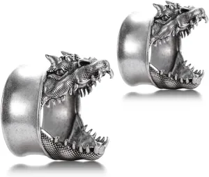 PUNKYOUTH 2PCS Punk Dragon Ear Gauges Hollow Double Flared Plugs Tunnels Cool Brass Hangers Ear Stretcher Expander Earrings For Women Men Gauge 8mm-25mm