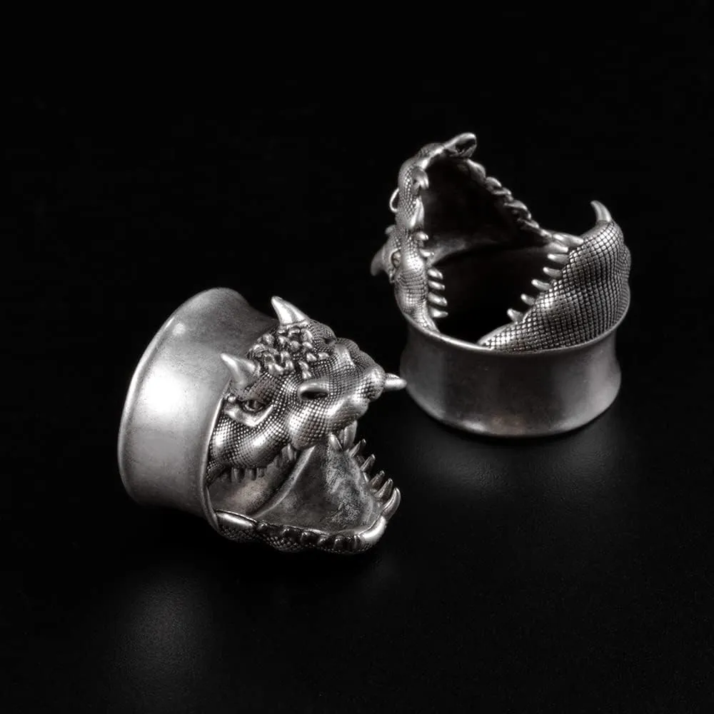 PUNKYOUTH 2PCS Punk Dragon Ear Gauges Hollow Double Flared Plugs Tunnels Cool Brass Hangers Ear Stretcher Expander Earrings For Women Men Gauge 8mm-25mm