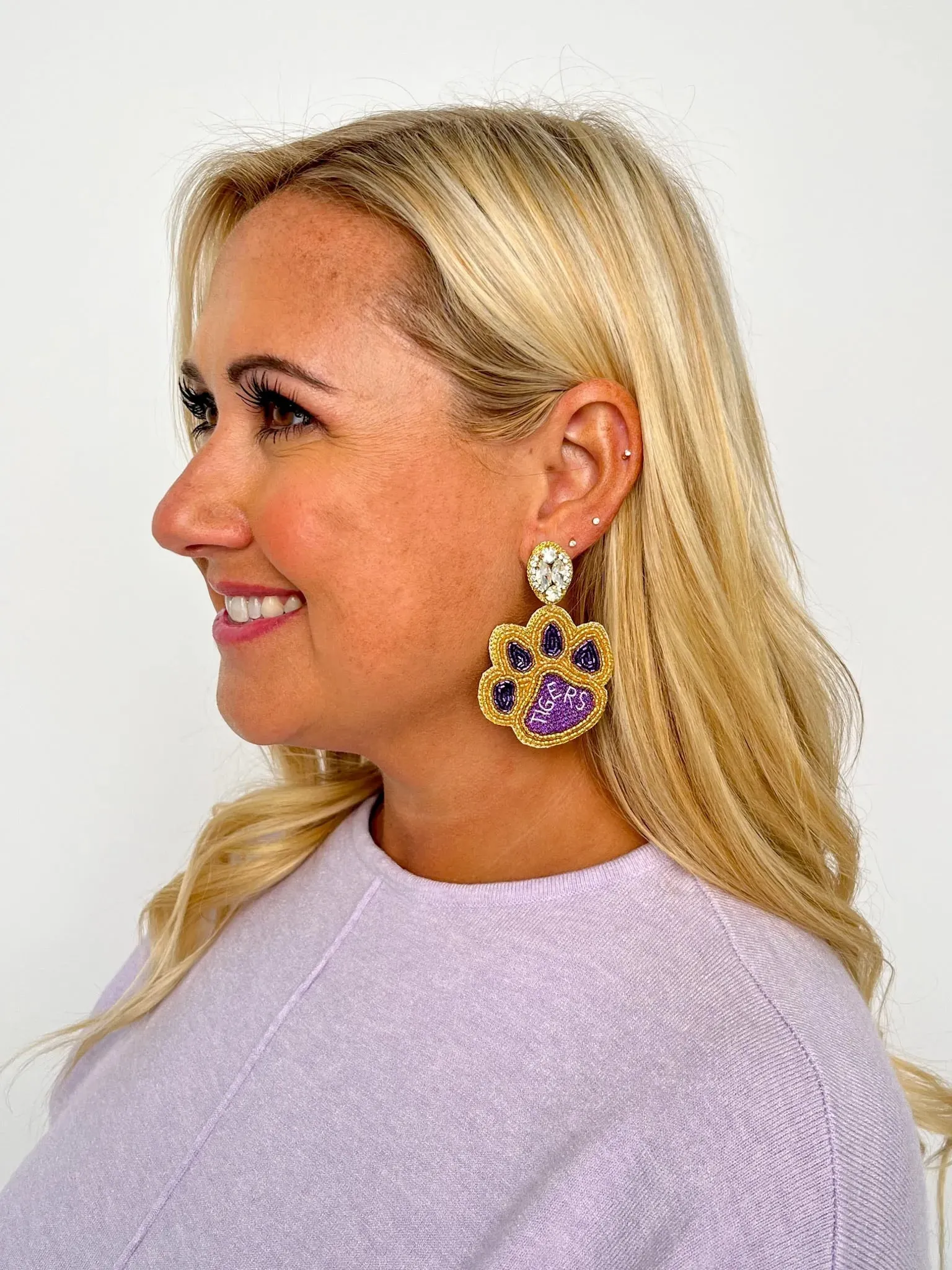 Purple & Gold Tiger Paw Earrings