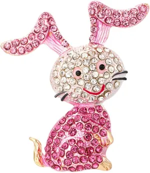 Rabbit Pin,Easter Pins,Rhinestone Pink Rabbit Animal Brooch for Women,Cute Crystal Cartoon Bunny Brooches Lapel Pins Clothing Dress Accessory Birthday Easter Holiday Jewelry Gift