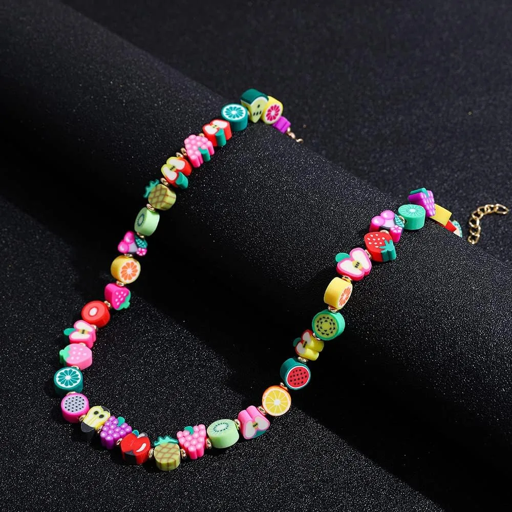 Rainbow Layered Flower Choker Necklace for Women Chunky Link Chain Handmade Bohemian Colorful Pearl Bead Turquoise Choker Cute Summer Beach Jewelry