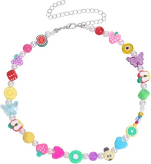 Rainbow Layered Flower Choker Necklace for Women Chunky Link Chain Handmade Bohemian Colorful Pearl Bead Turquoise Choker Cute Summer Beach Jewelry