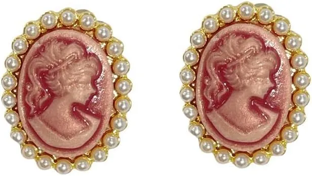 Retro Cameo Stud Earrings for Women Faux Pearl Victorian Lady Dangle Drop Studs Earring Elegant Jewelry Gifts Birthday