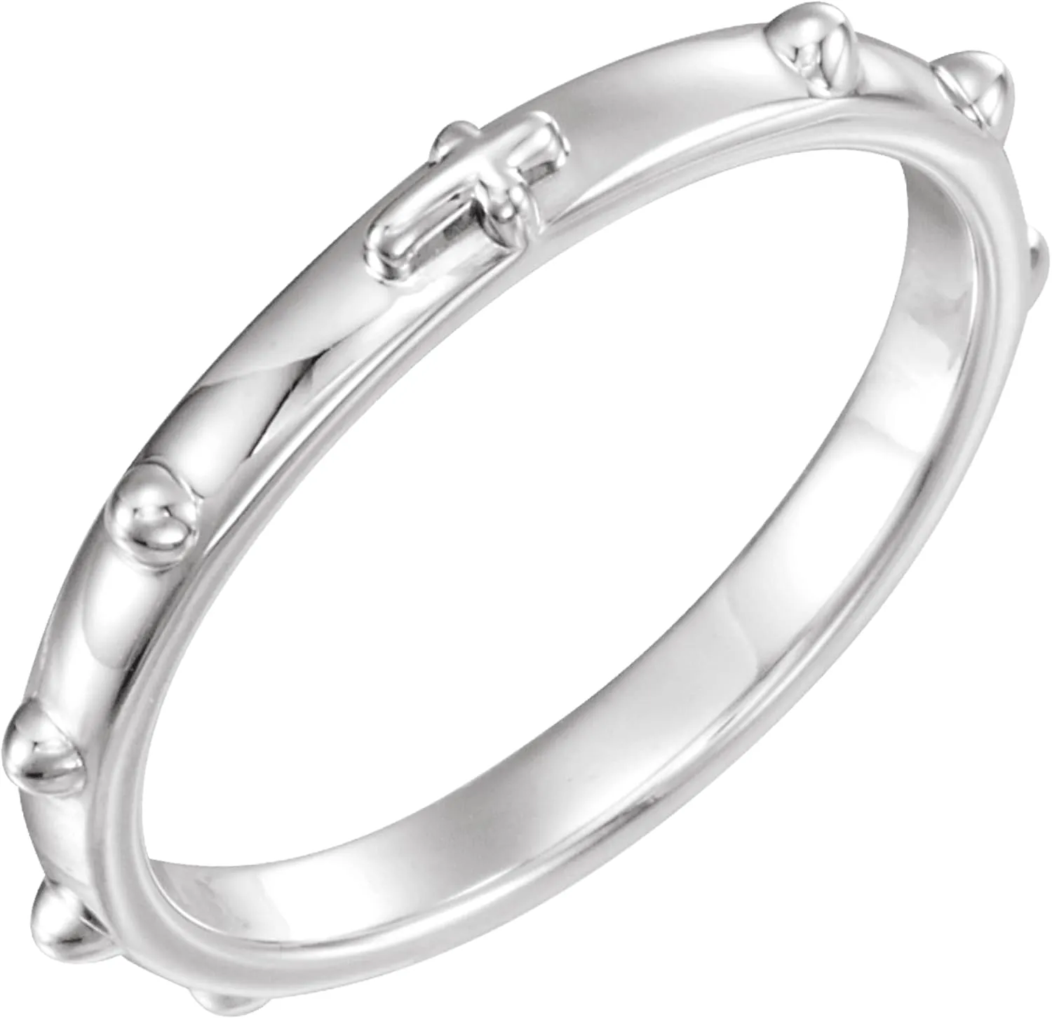 Rhodium Plated Sterling Silver 2.50mm Rosary Ring  Elegant Faith-Inspired Jewelry for Men and Women