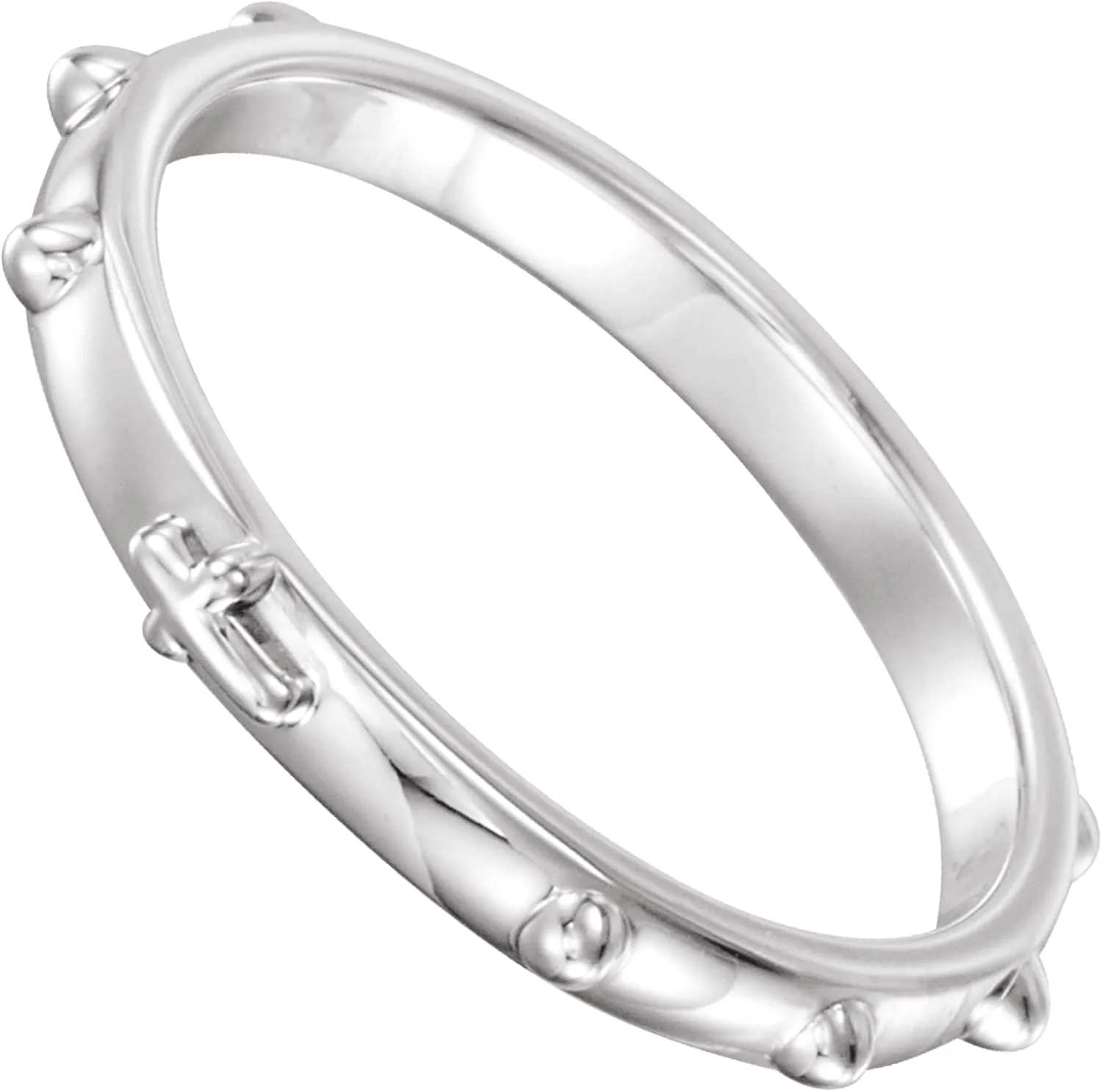 Rhodium Plated Sterling Silver 2.50mm Rosary Ring  Elegant Faith-Inspired Jewelry for Men and Women