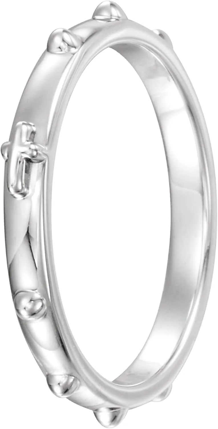 Rhodium Plated Sterling Silver 2.50mm Rosary Ring  Elegant Faith-Inspired Jewelry for Men and Women