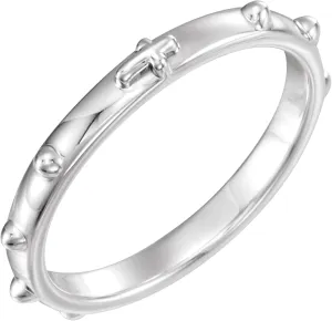 Rhodium Plated Sterling Silver 2.50mm Rosary Ring  Elegant Faith-Inspired Jewelry for Men and Women