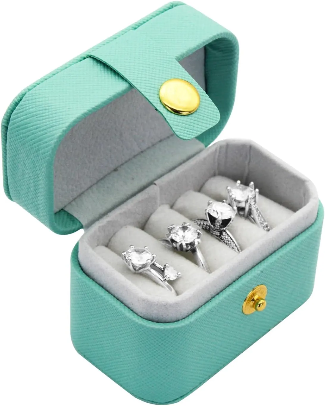 Ring Box, PU Leather Earring Box Portable Earring Storage Organiser Box with 4 Slots for Women and Girls, Exquisite Engagement Ring Box (blue)