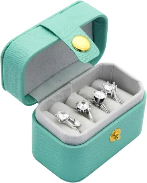 Ring Box, PU Leather Earring Box Portable Earring Storage Organiser Box with 4 Slots for Women and Girls, Exquisite Engagement Ring Box (blue)